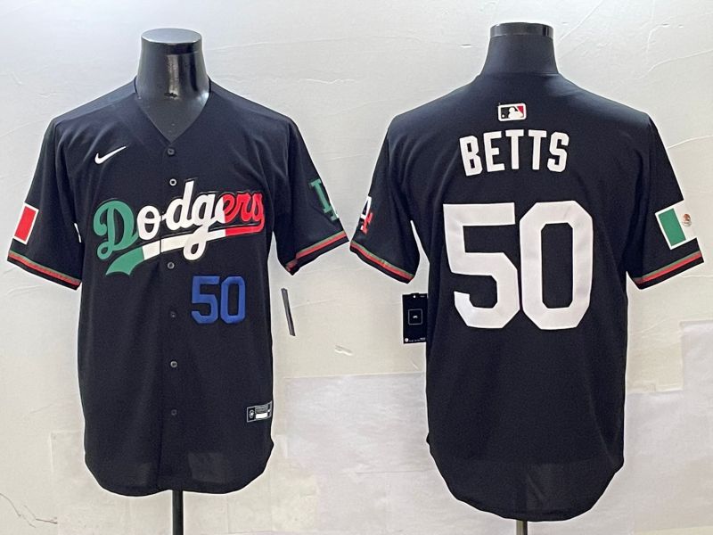 Men Los Angeles Dodgers 50 Betts Black Mexico Nike 2025 MLB Jersey style 4